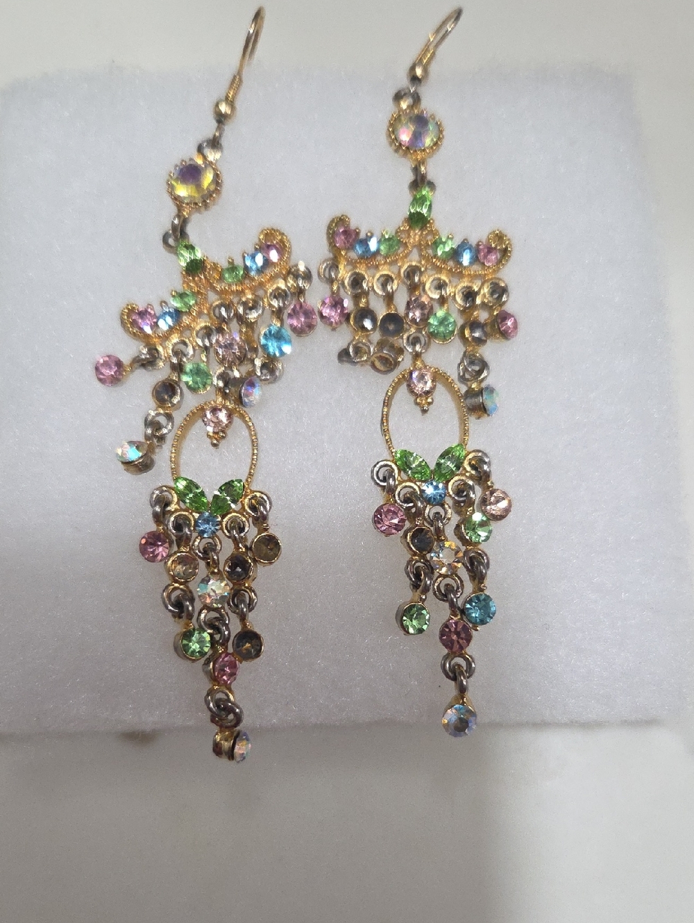 Multicolor Crystal Chandelier Drop Earrings - Gold Tone